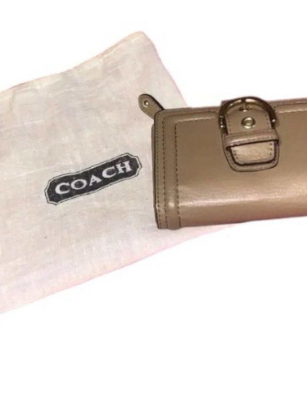 COACH Taupe Leather Buckle Continental Wallet